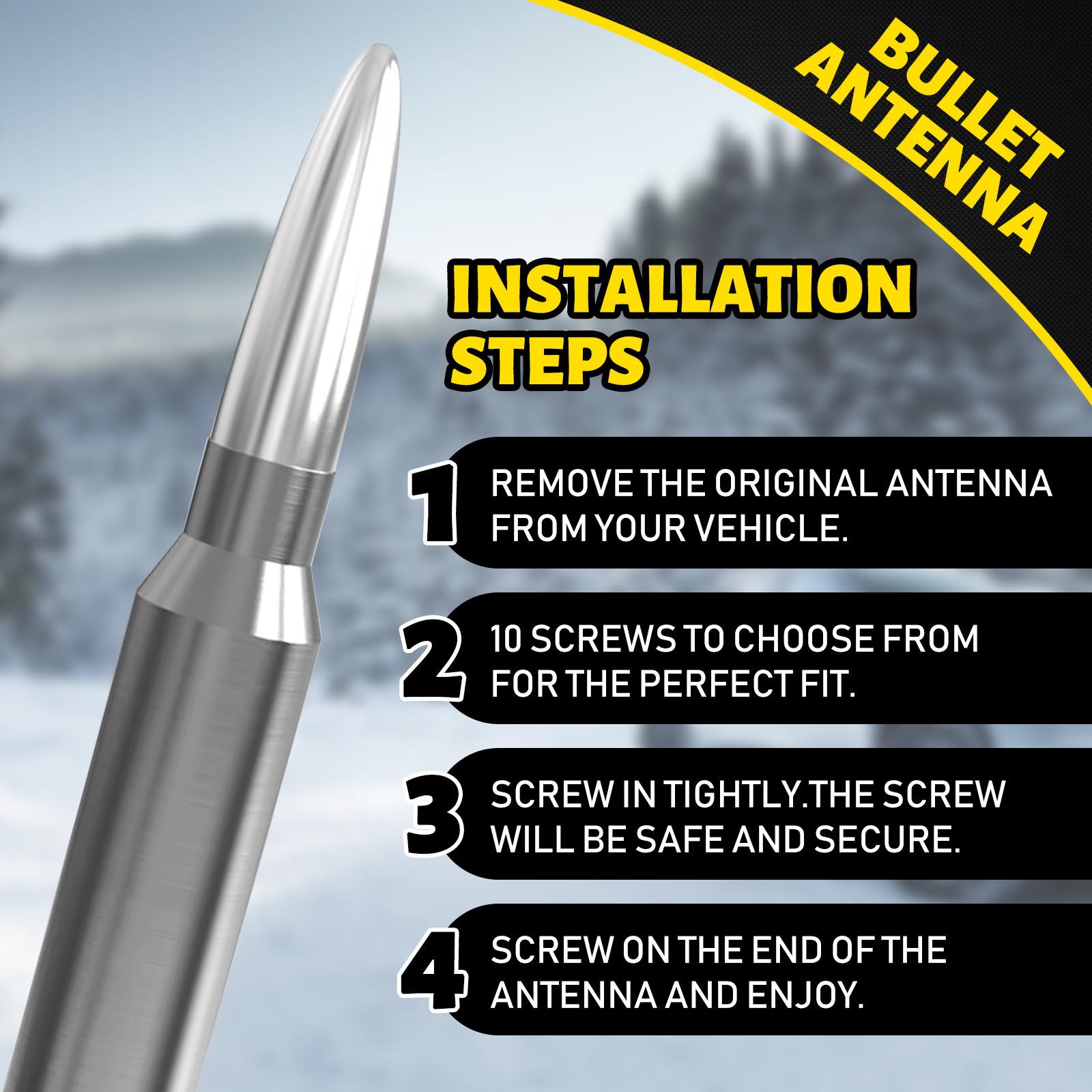 Chrome BULLET ANTENNA CAL 50 for CHEVROLET SILVERADO SIERRA 1500/2500/3500/GMC