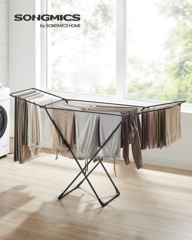 Clothes drying rack, metal laundry drying rack, foldable, space-saving,