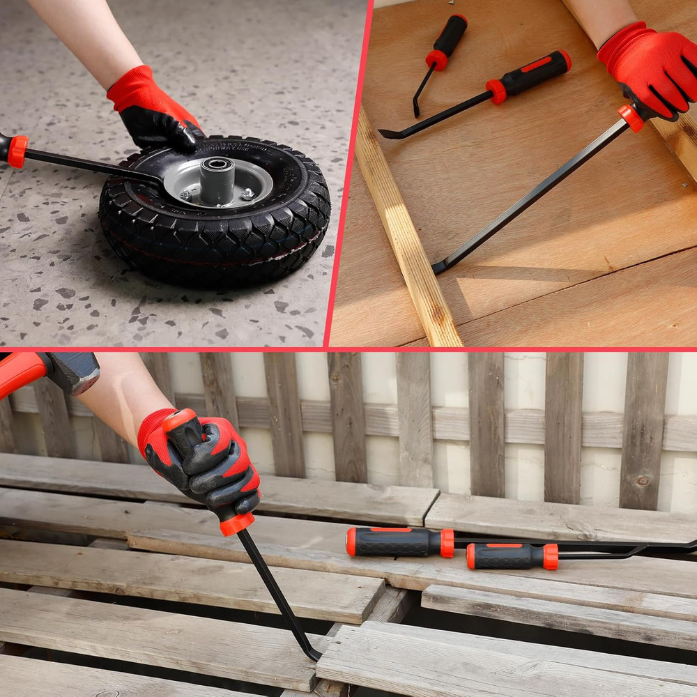 Pry Bar Set 3-PC Strike Cap Handle Angled Tip Prying Lifting Pulling Objects