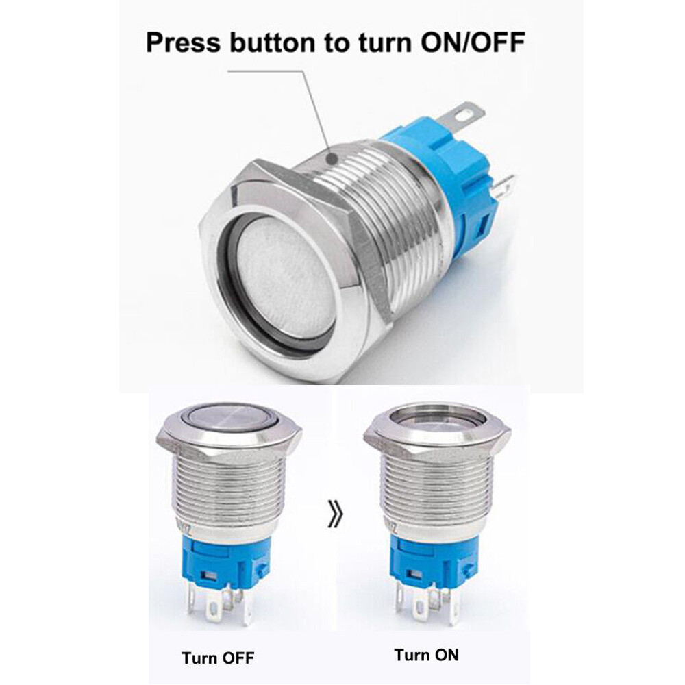 19mm 12V LED ON OFF Push Button Power Switch Latching with Wire Socket Harness