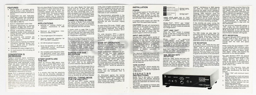 Datong Electronics Model FL2 Multimode Audio Filter Brochure & User Manual #2