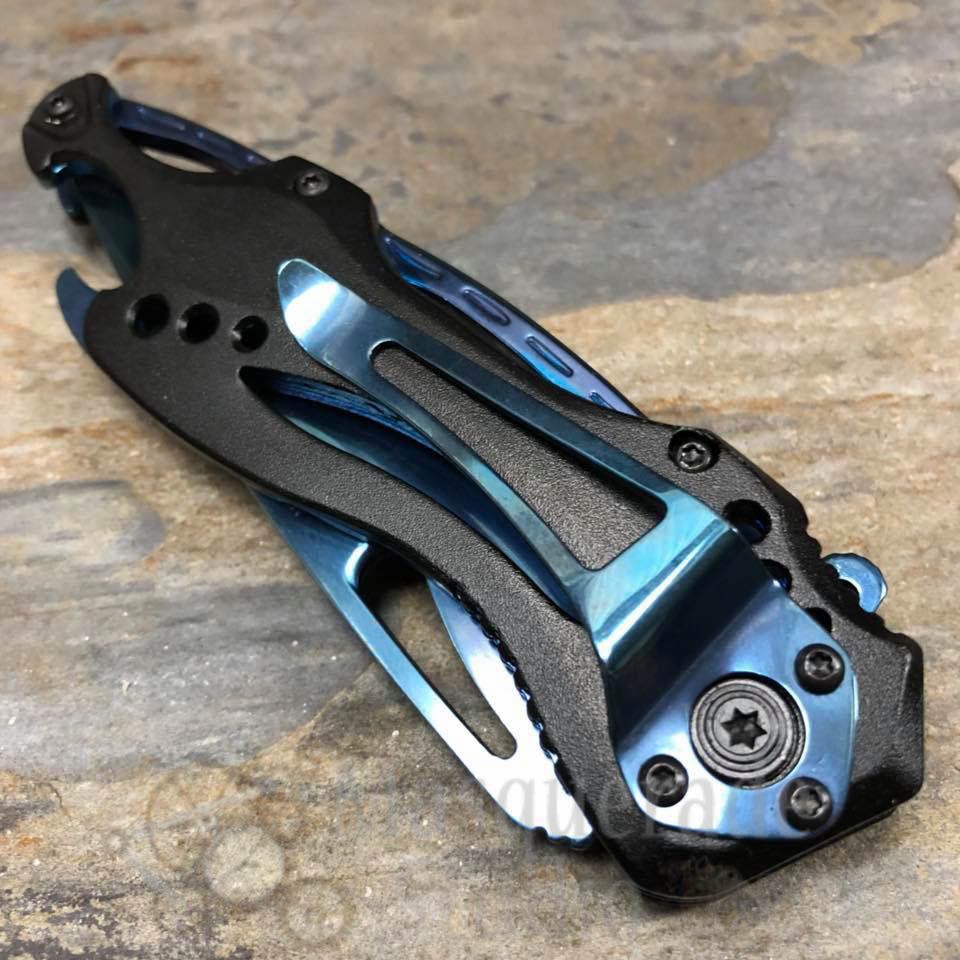 MTech Half Serrated Tactical Rescue Spring Assisted Folding Pocketknife [Blue]