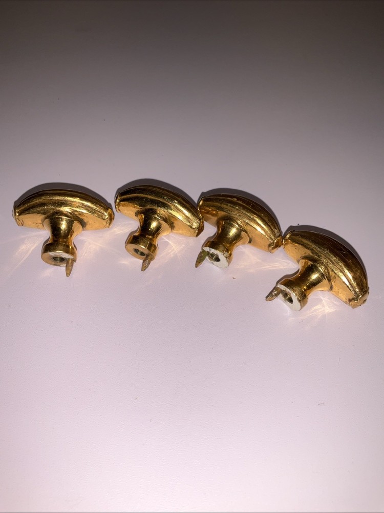 Set of 4 Vintage Brass Drawer Pull Knobs Ribbed Oval Design