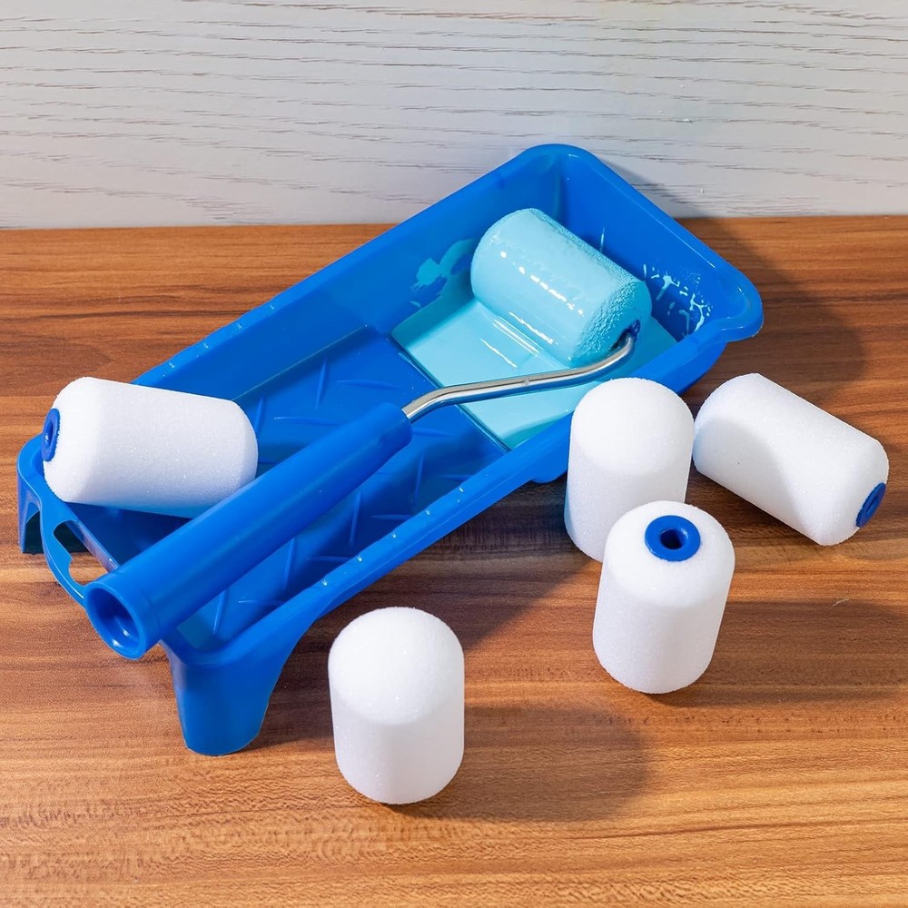 Complete 10 Pack Mini Paint Roller Kit: 2 Inch Foam Rollers with Tray and Liners