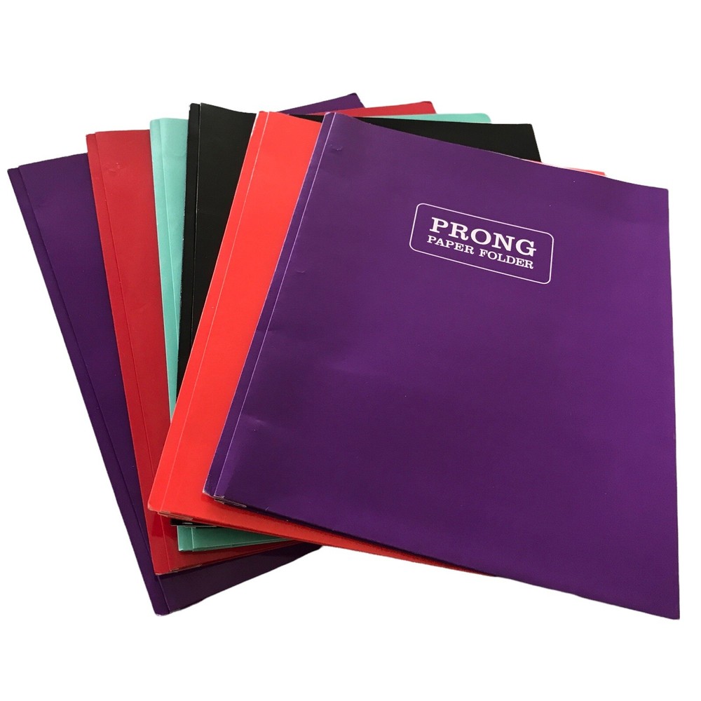Prong Folder Paper Multi Colored Multi Pack 6 Count Pen + Gear