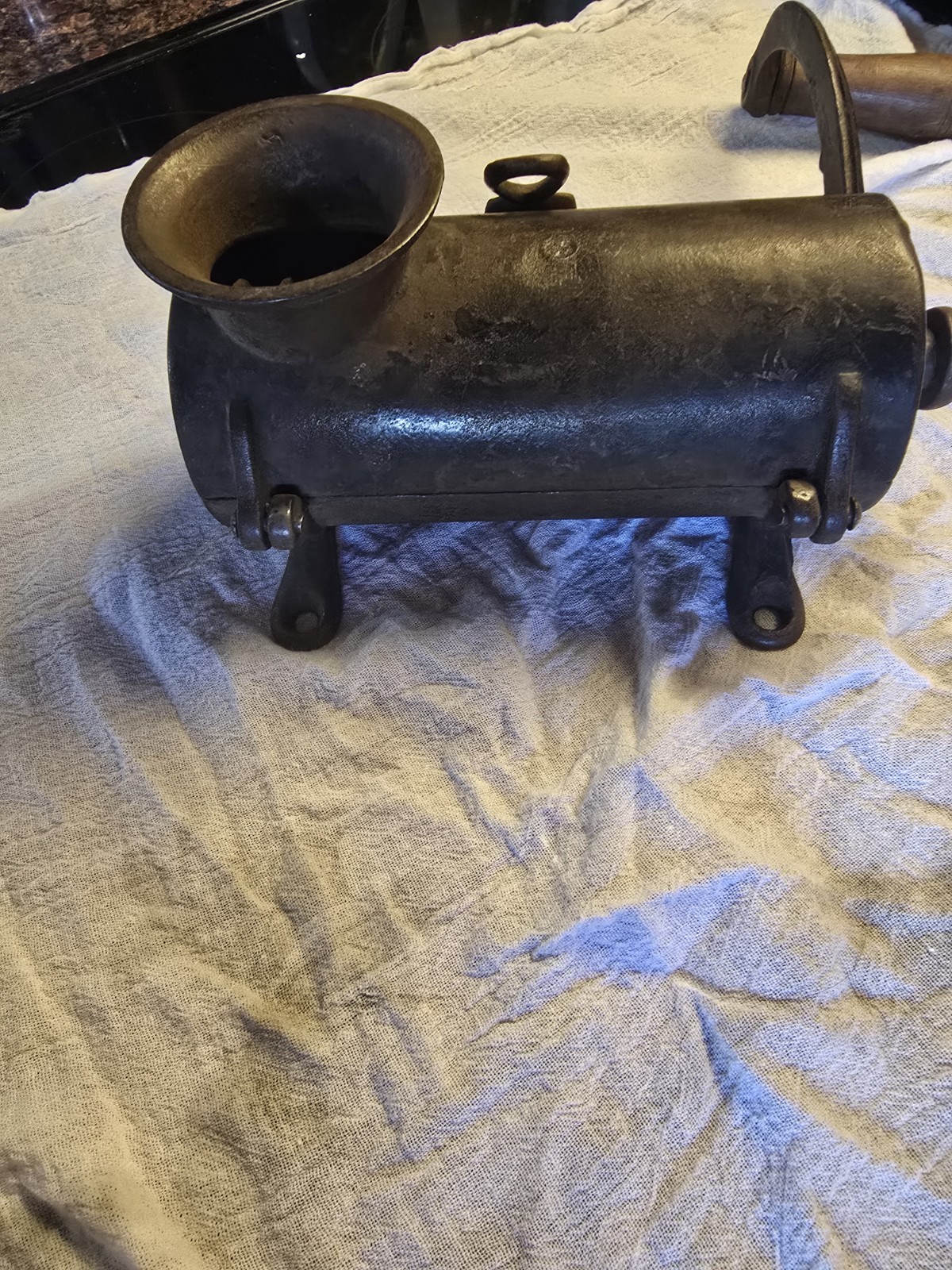 Primitive Cast Iron Tobacco Shredder Cutter Grinder Wood Handle Large