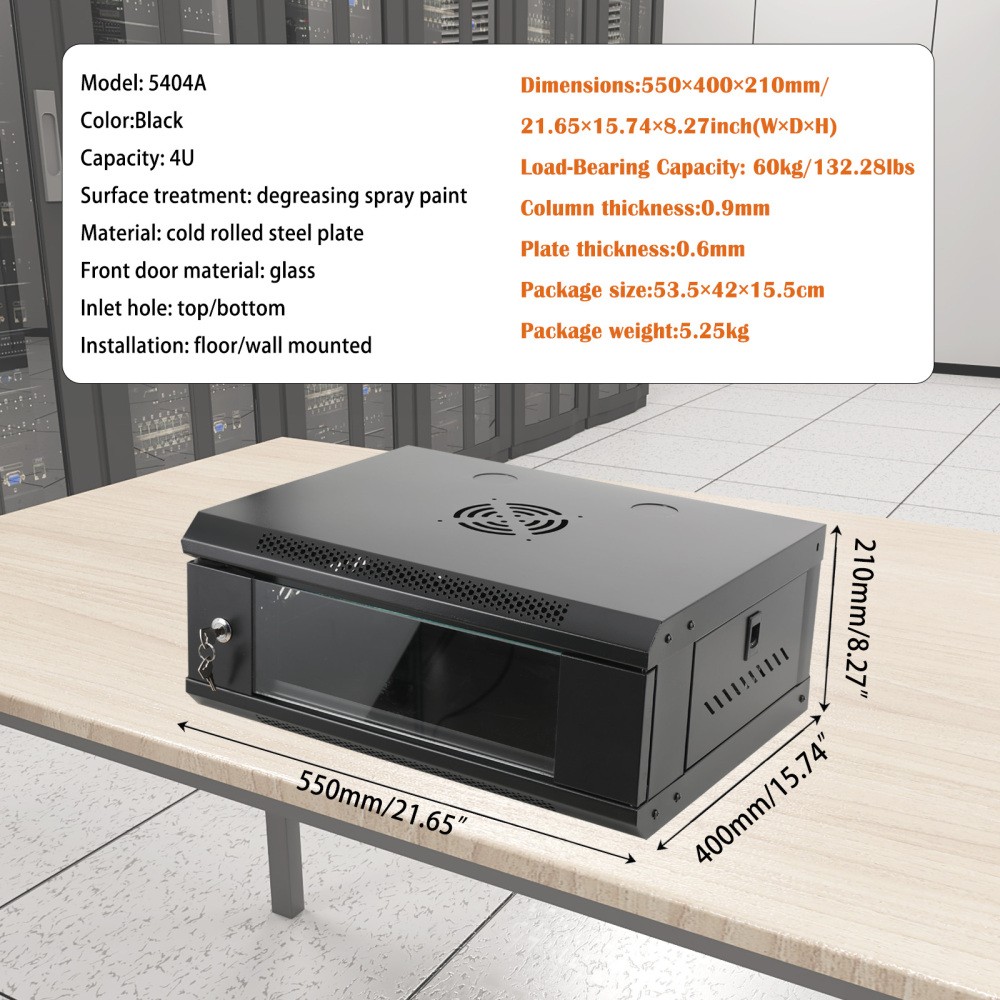 4U Wall Mount Server Cabinet IT Network Rack Enclosure Lockable Door Rack Shelf