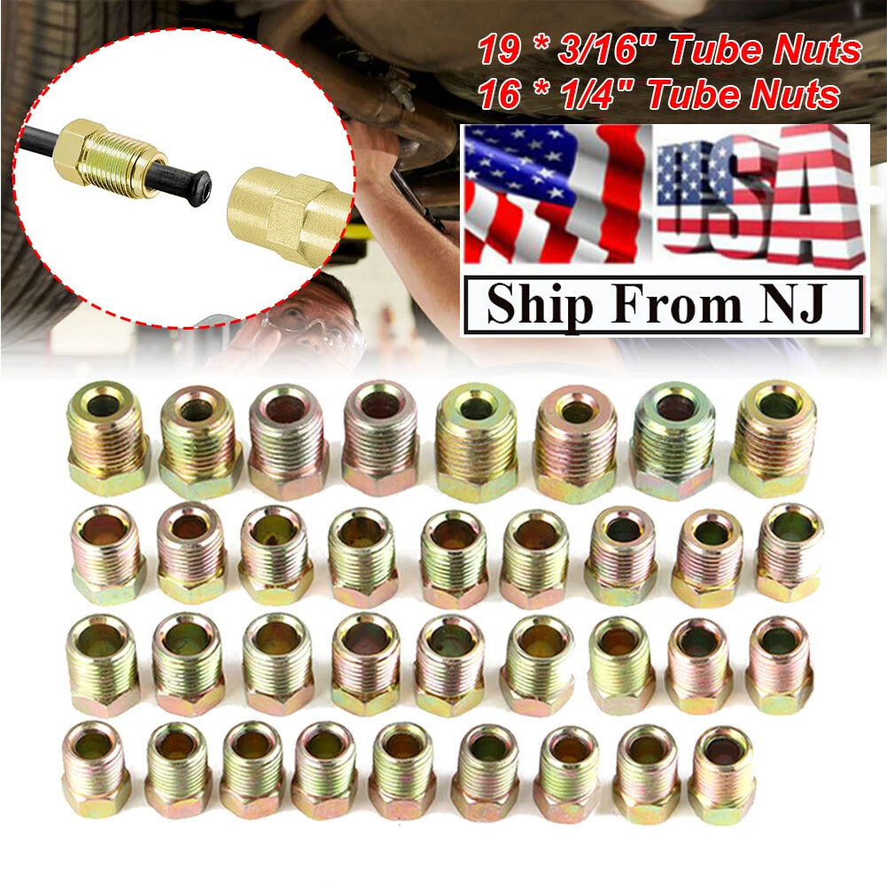35pcs Brake Line Fitting Nuts Kit For Inverted Flares On 3/16 And 1/4 Tube