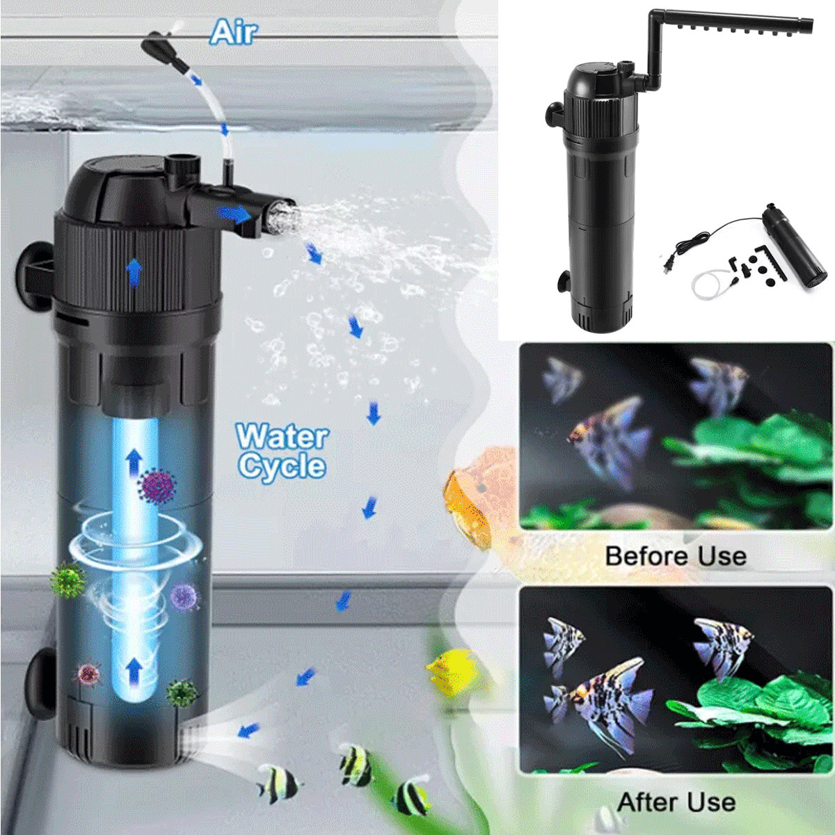 UV Sterilizer Filter Light For Aquarium Fish Pond Tank Clean Lamp Clarifier Pump