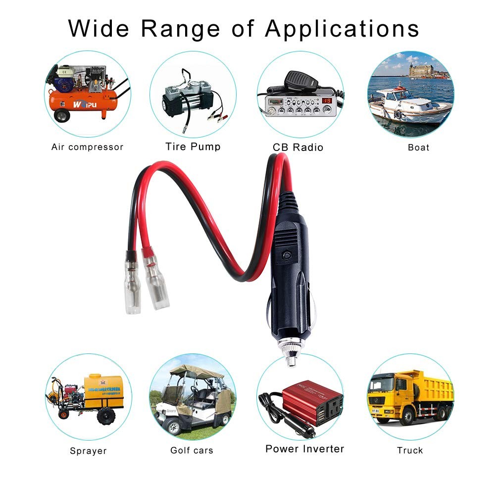 [1PACK] 12Volt Replacement Cigarette Lighter Male Plug with Leads - Car 1PACK