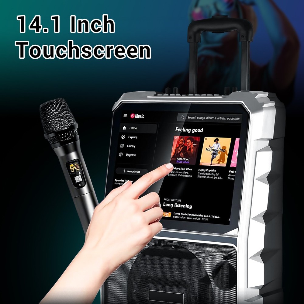 Professional Karaoke Machine Bluetooth Speaker Lyrics Display Screen WirelessMic