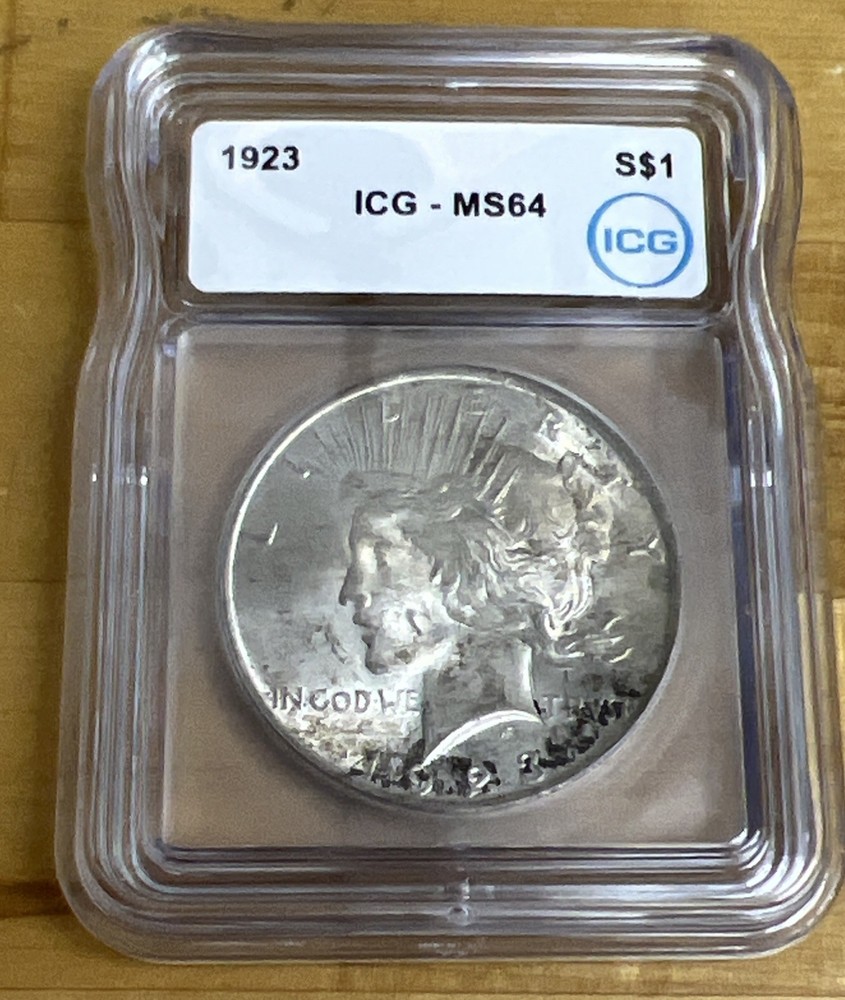 1923 $1 Silver Peace Dollar - ICG MS64