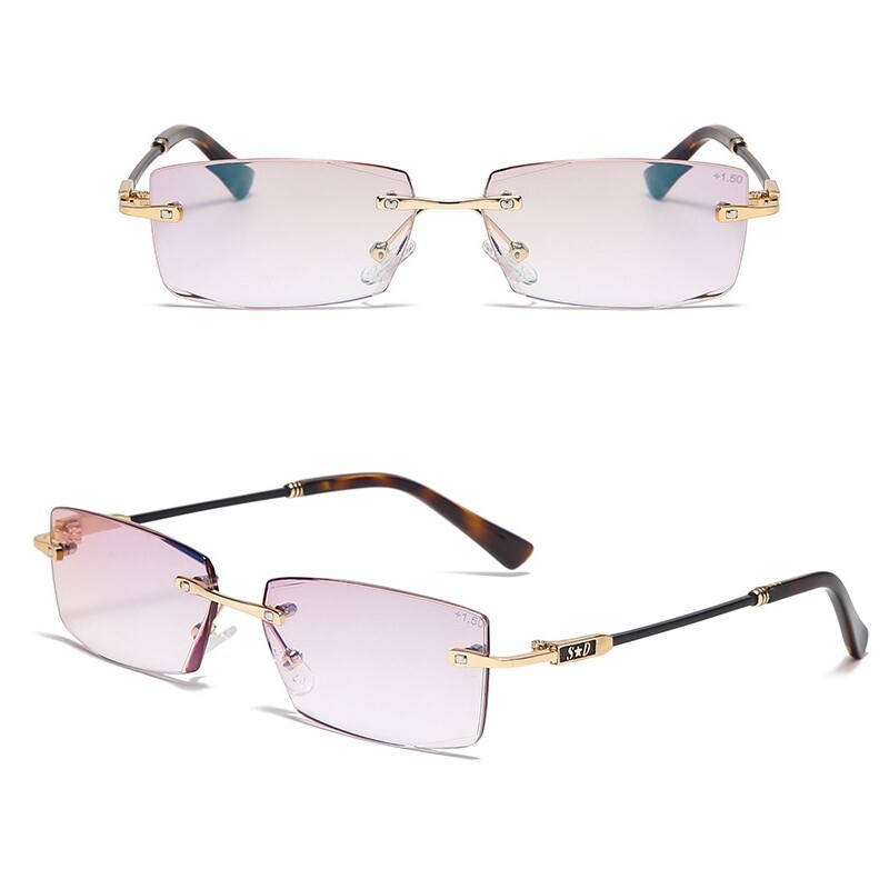 Frameless Mens Blue Light Blocking Reading Glasses Rimless Rectangle Tinted Glas
