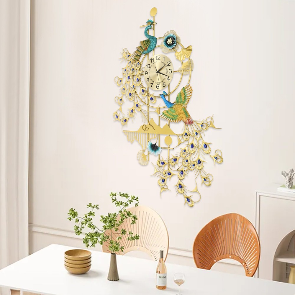Modern Peacock Wall Clock, Large Art Wall Clock, Peacock Wall-mounted Clock