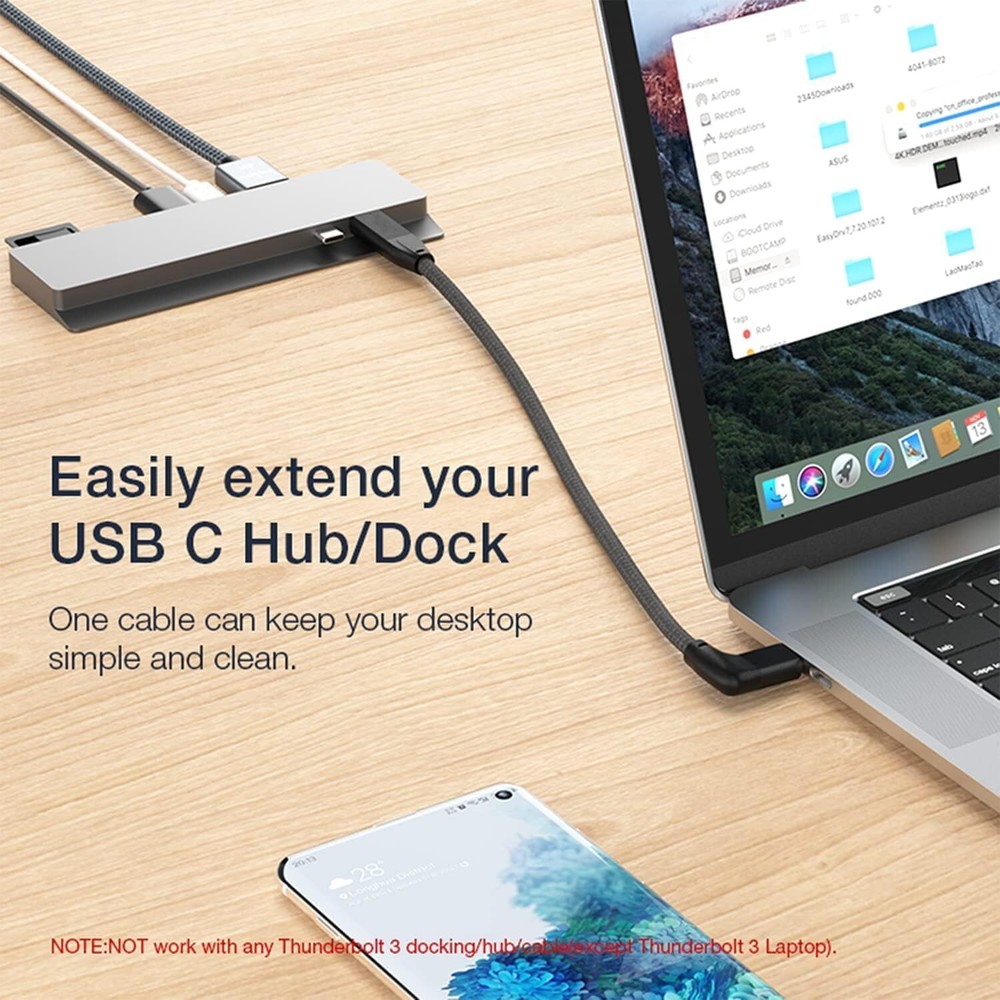 UseBean Right Angle USB C Extension Cable 0.6FT, 90 Degree USB-C BLACK