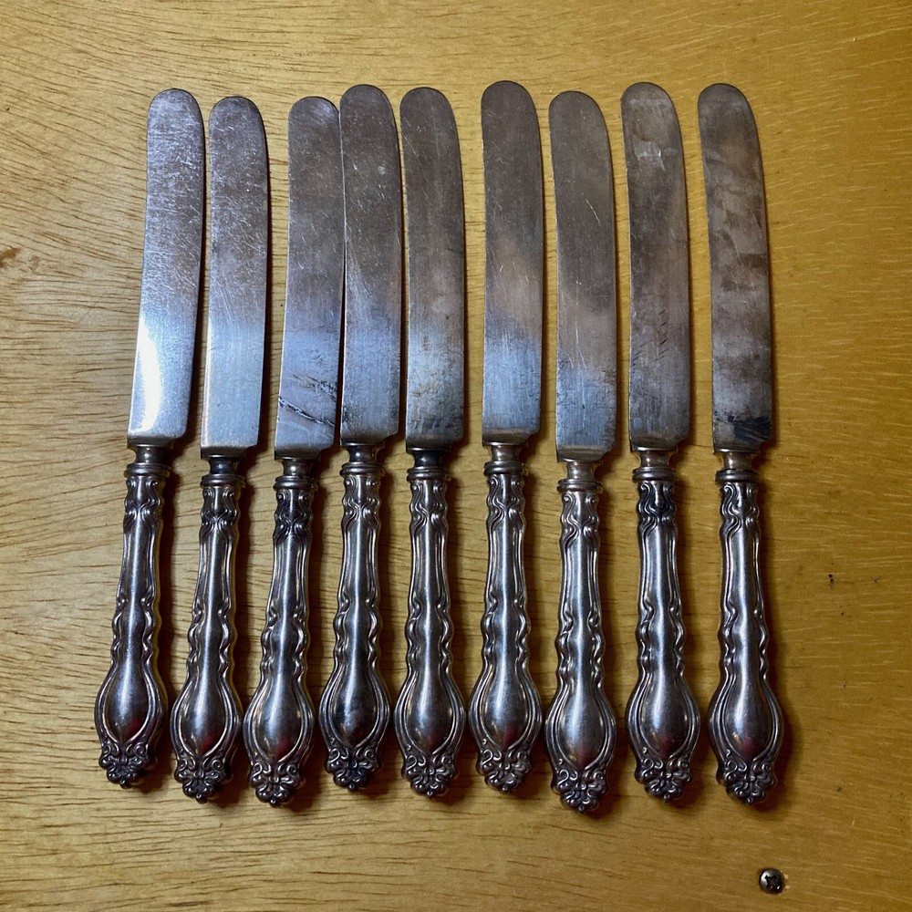 9 Holmes & Edwards Silverplate Dinner Knives Flatware Silverware Rare Antique