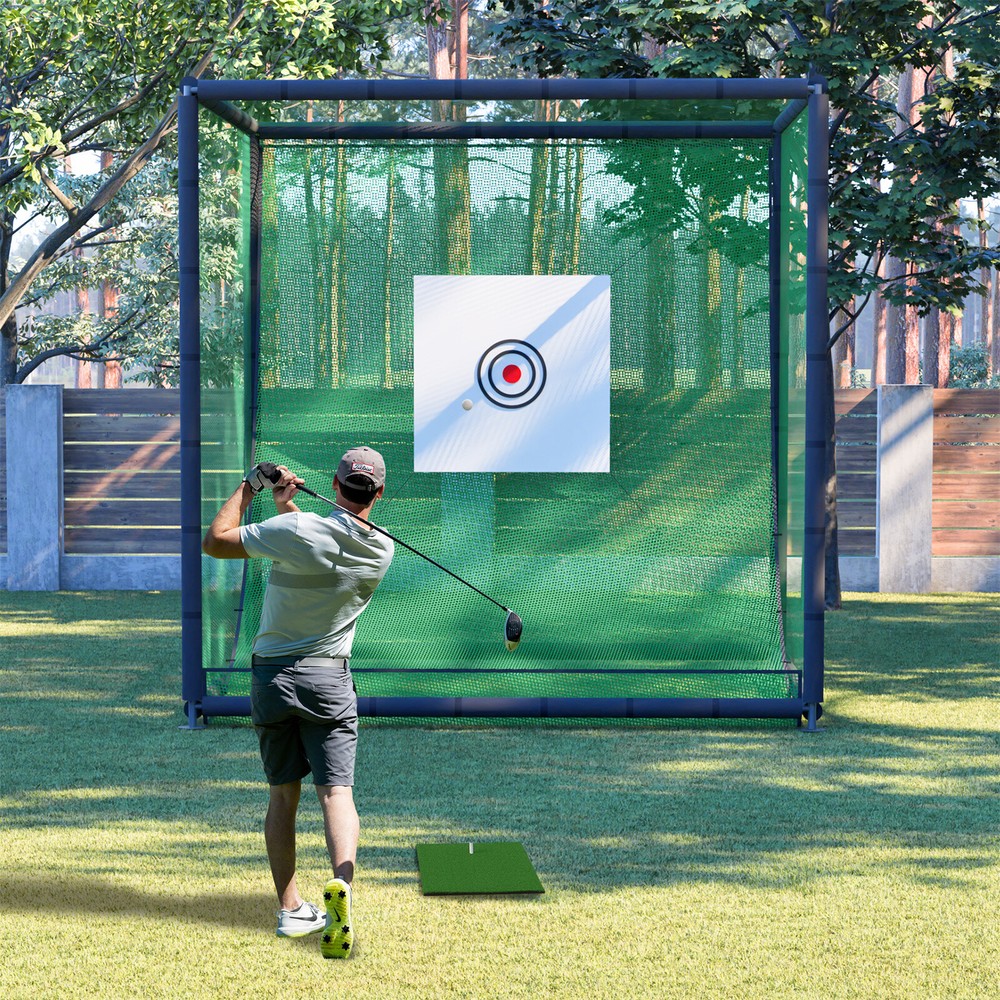 10FTX10FT Golf Practice Net Cage Metal Frame Hitting Net Kit Training Simulators