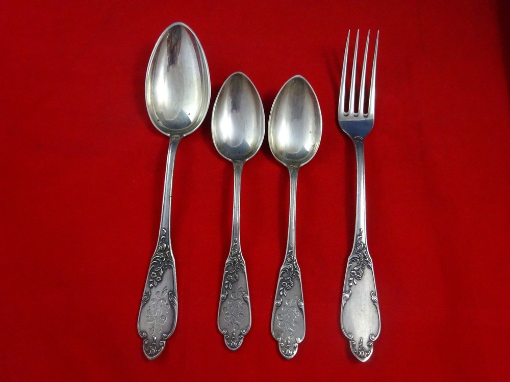 4 pieces Russian 84 Silver Flatware Spoons & Forks ( #4397)