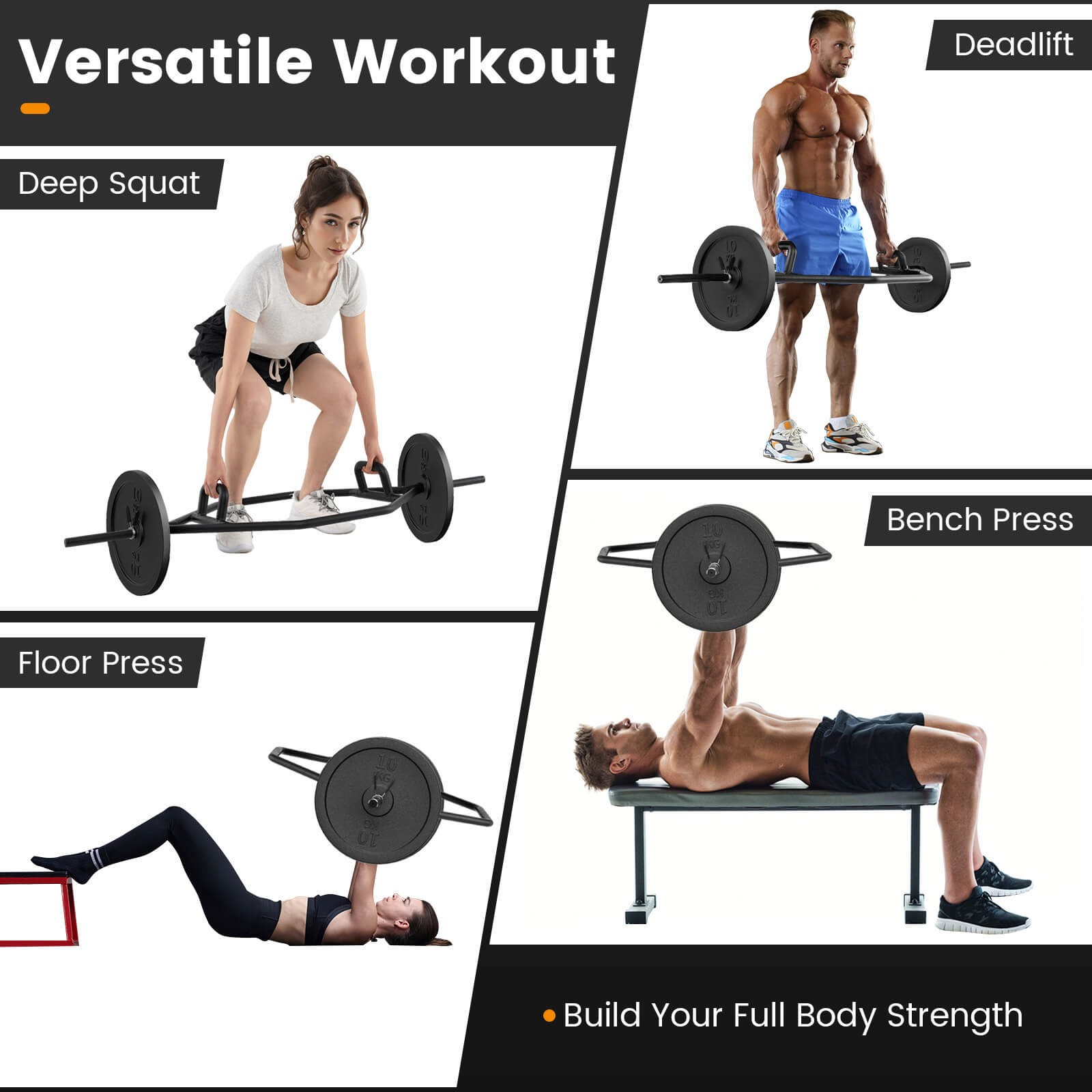 Heavy Duty Olympic Hex Trap Bar w/ Flat or Raised Knurled Handles for Squats