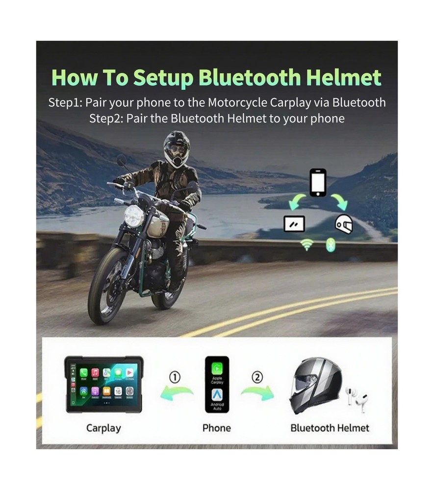 C7 Motorcycle Carplay, GPS Navigation System with Apple CarPlay & Android Aut...
