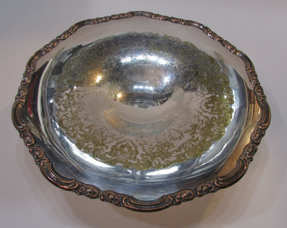 Vintage Silverplate 3x10 Round Pedestal Raised Serving Tray