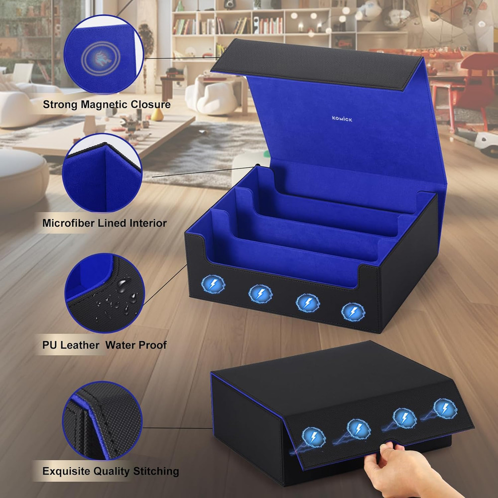 1800+ Card Deck Case – PU Leather MTG Storage Box Microfiber Lined Yugioh Struct