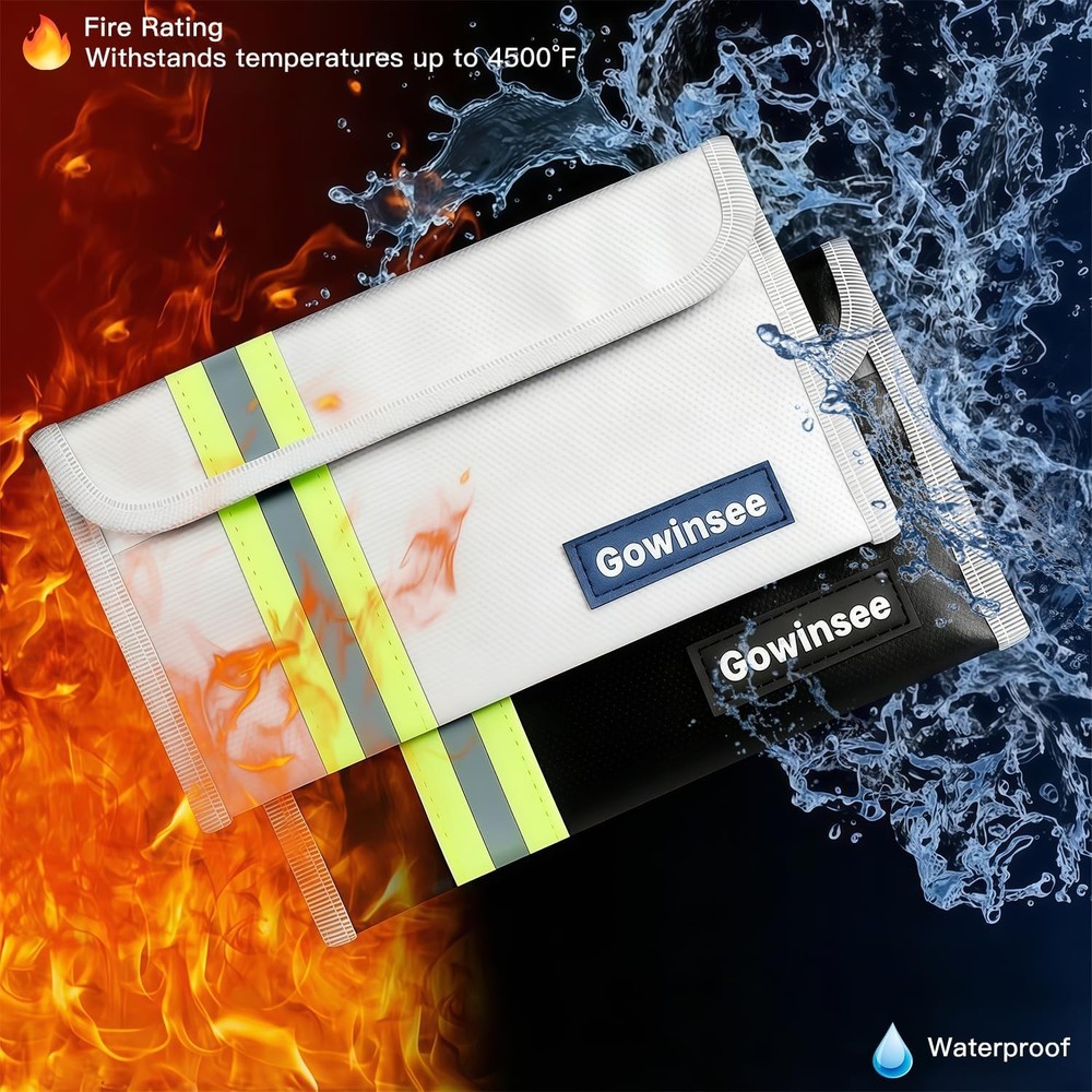 2-Pack Fireproof Bag for Documents & Money | 8x5" Waterproof & Fire Resistant Sa