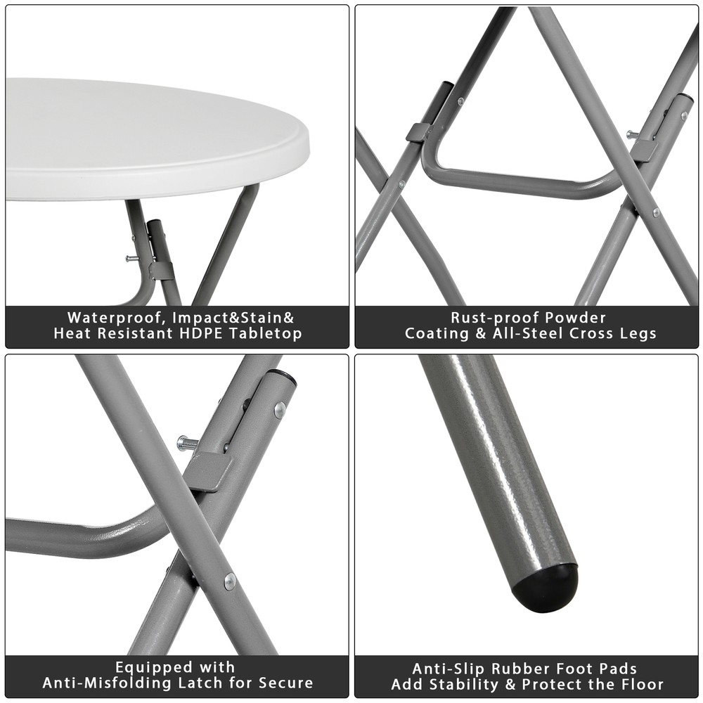 32" Portable Folding Table Round Dining Card Table Plastic Tabletop Metal Frame