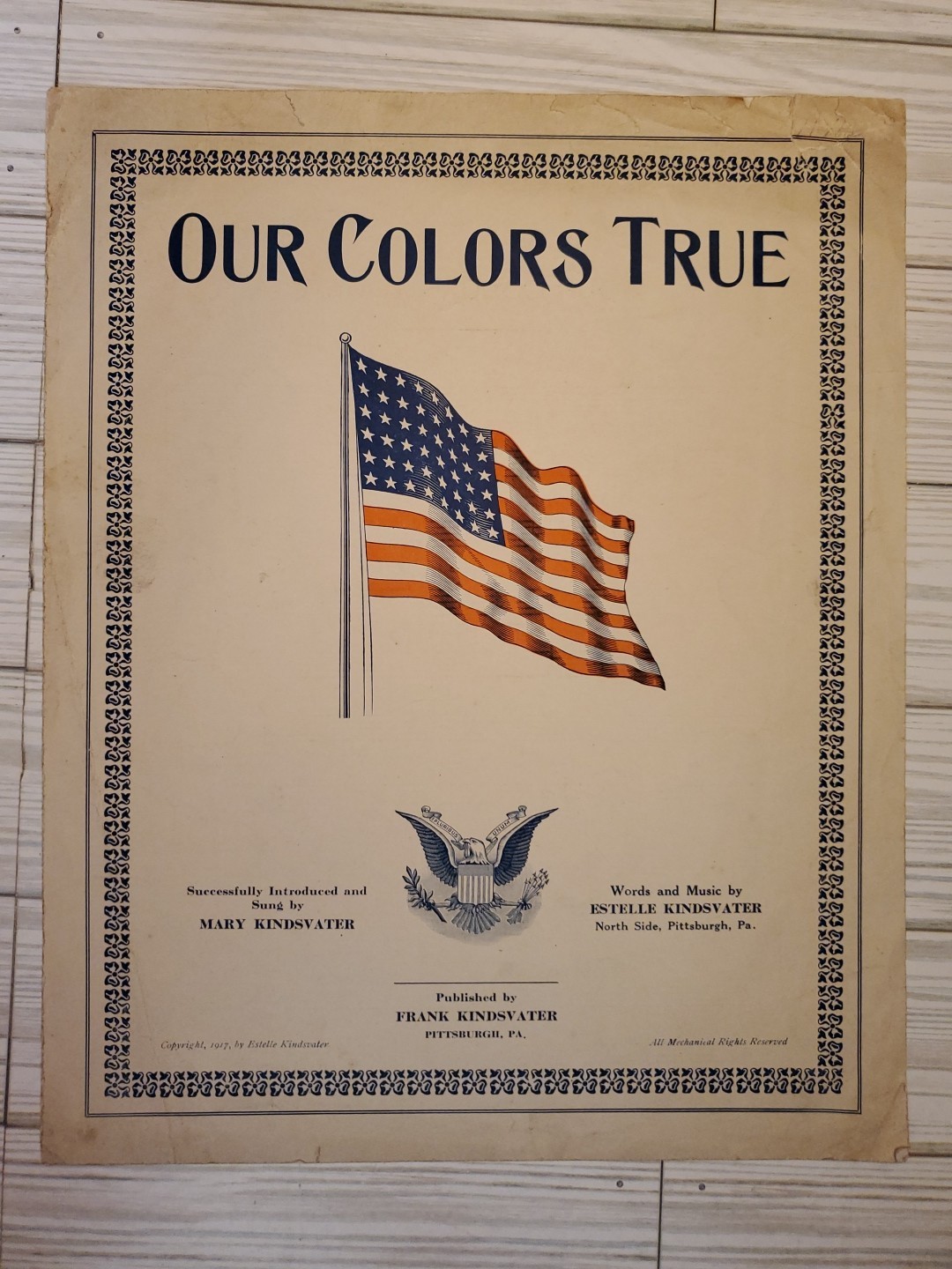 1917 Our Colors True Sheet Music Patriotic Pittsburgh Pennsylvania