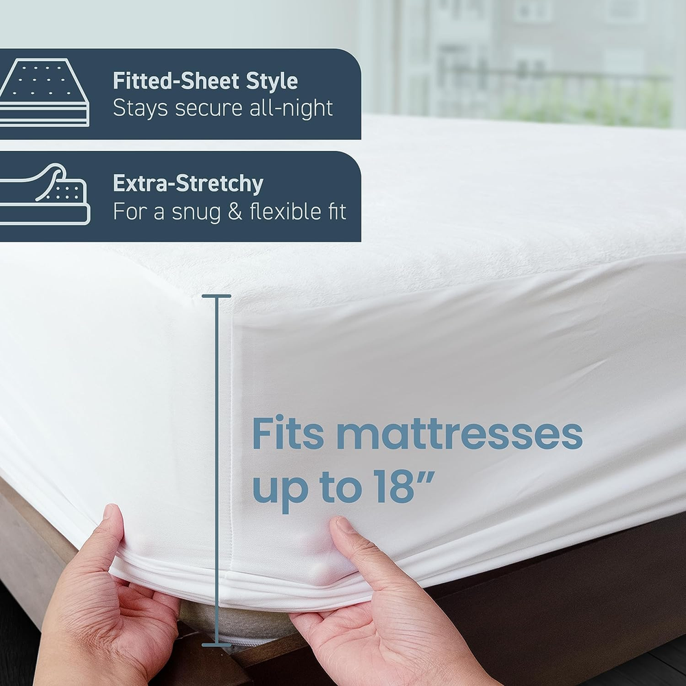 100% Waterproof Queen Size Mattress Protector - Fitted with Stretchable Pockets