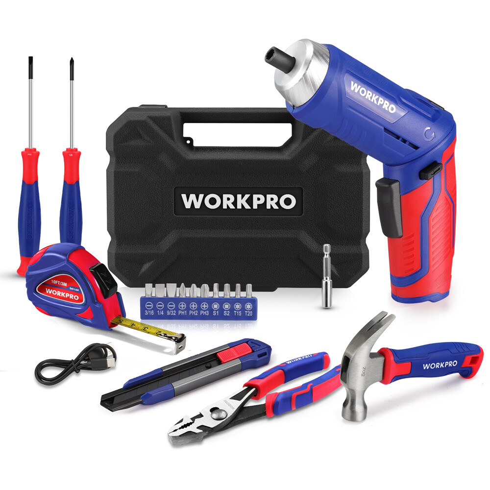 WORKPRO Home Tool Set 3.7V Rotatable Electric Screwdriver 18PC Portable Tool Kit