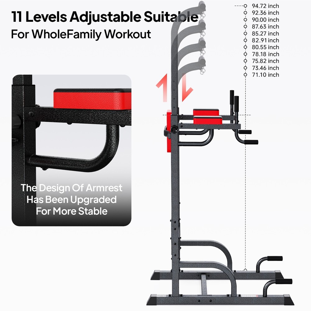 Pooboo Power Tower Strength Training Dip Station Pull Up Dip Exercise Equipment