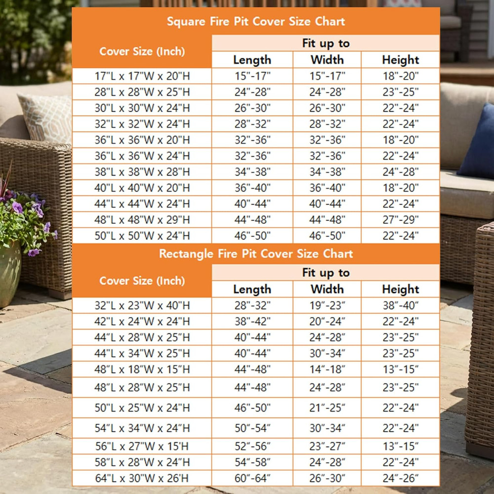 Sheechung Rectangular Fire Pit Cover-Fits 44-48 Inch Fire Table-Outdoor Waterpro