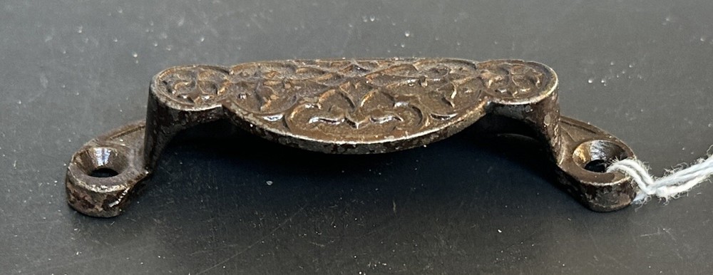 #1775-Vintage Cast Iron Apothecary Cabinet Bin Drawer Pull Pulls Handle