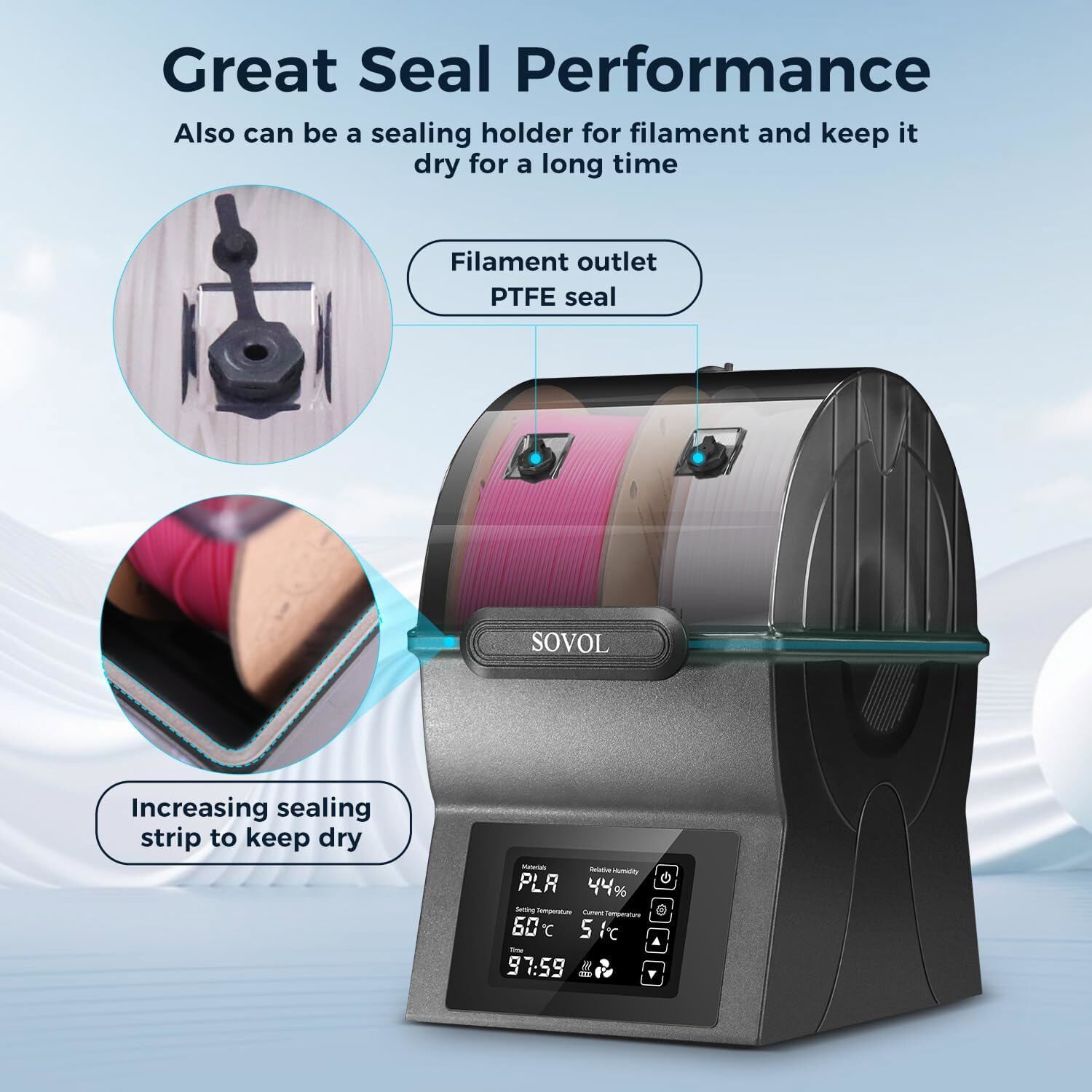 Sovol SH02 Filament Dryer Box w/ PTC Heater One Key Set For 1.75/2.85mm Filament