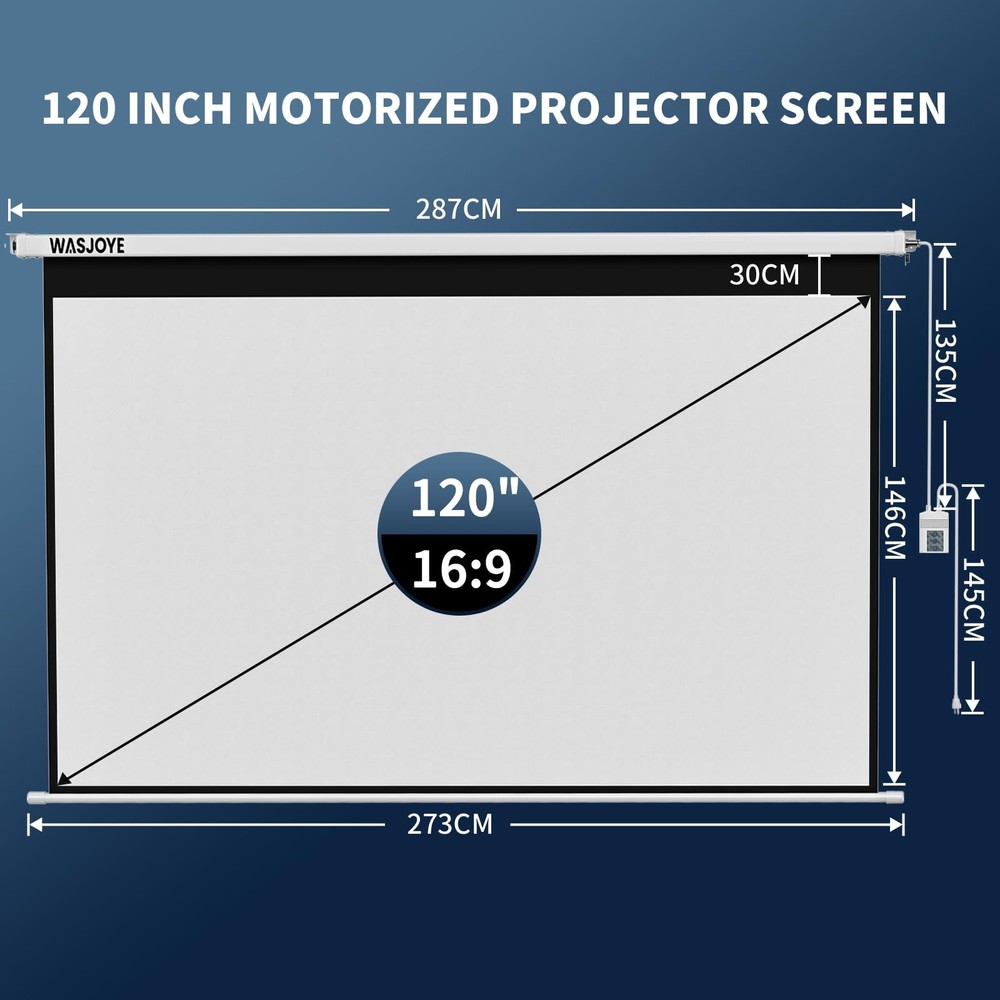 Motorised Projector Screen 120" - 16:9 Electric Projector Screen Wall/Ceiling...