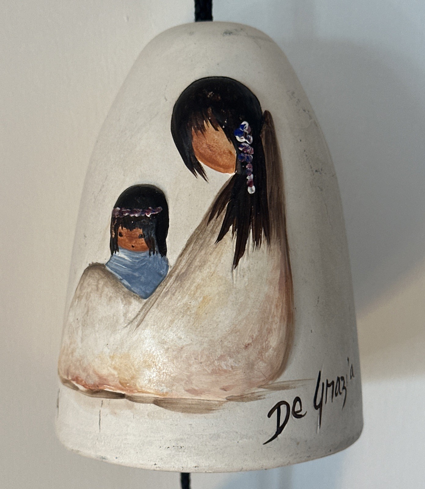 Vintage De Grazia Clay Pottery Wind Bell Chime Indian Mother/ Children