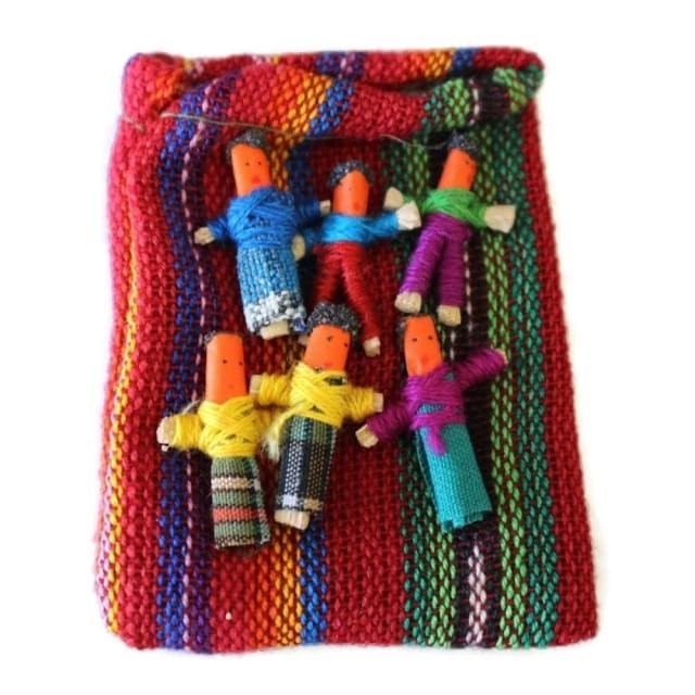 (Six) Mini Worry Dolls In A Textile Pouch