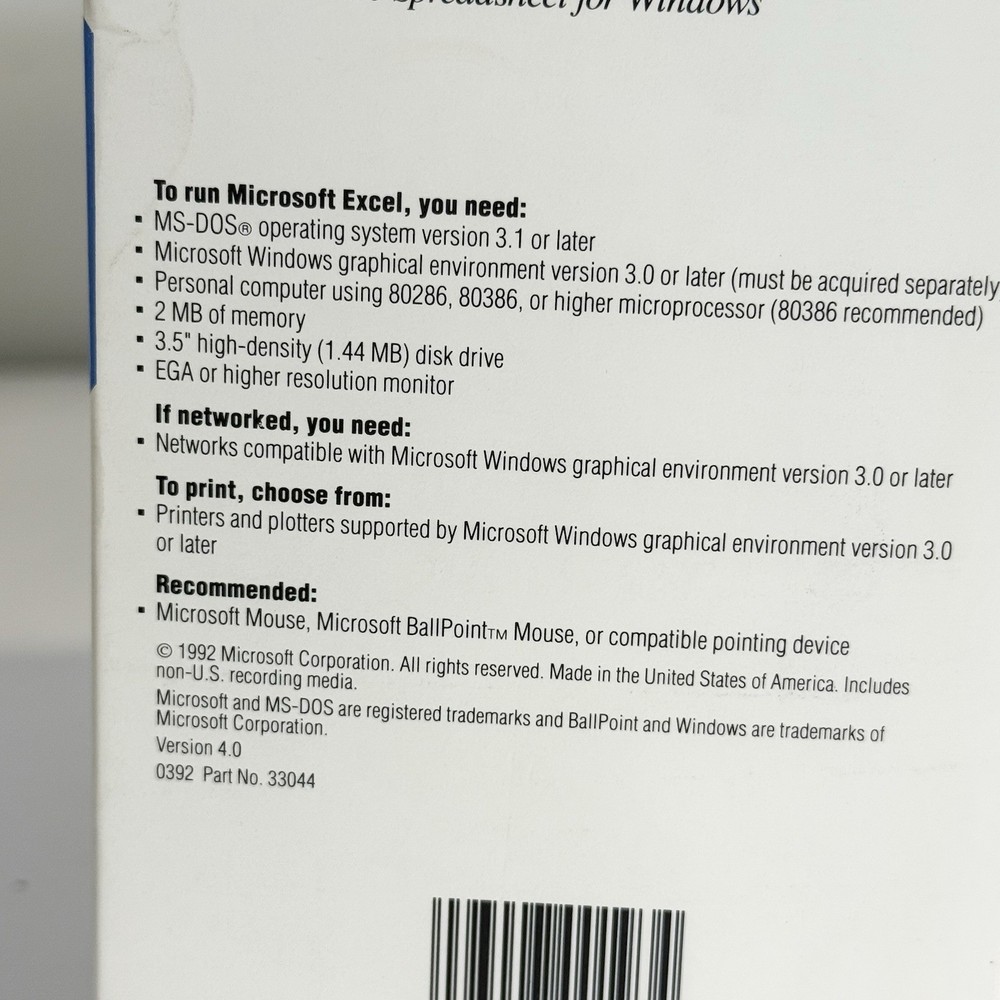 Microsoft Excel for Windows 4.0 Upgrade Version 3.0 Vintage Software READ ALL