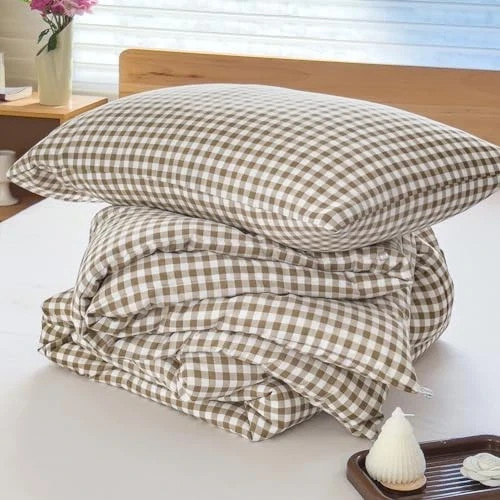 Comforter Set Bedding Comforter Sets, Brown Grid Bed Queen Tan Gingham