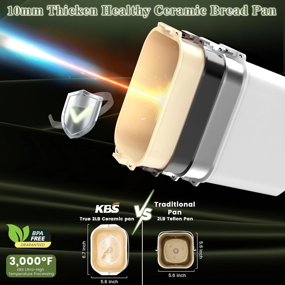 Bread Maker Dual Heaters,2.2LB Bread Machine with Healthy Ceramic Pan & Auto,