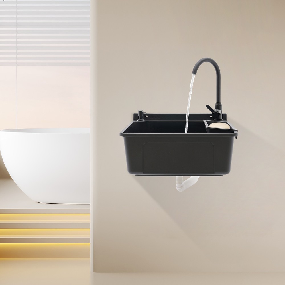 Wall-Mounted Bathroom Sink, Modern Laundry Sink, Rectangular Utility Sink Black