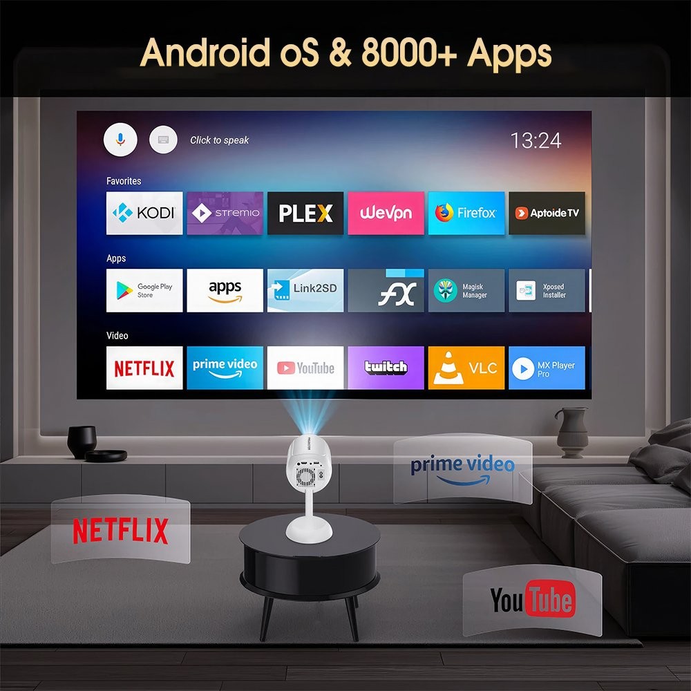 Mini Folding Projector 4K/400 ANSI Smart WiFi Android Home Theater Projector USB