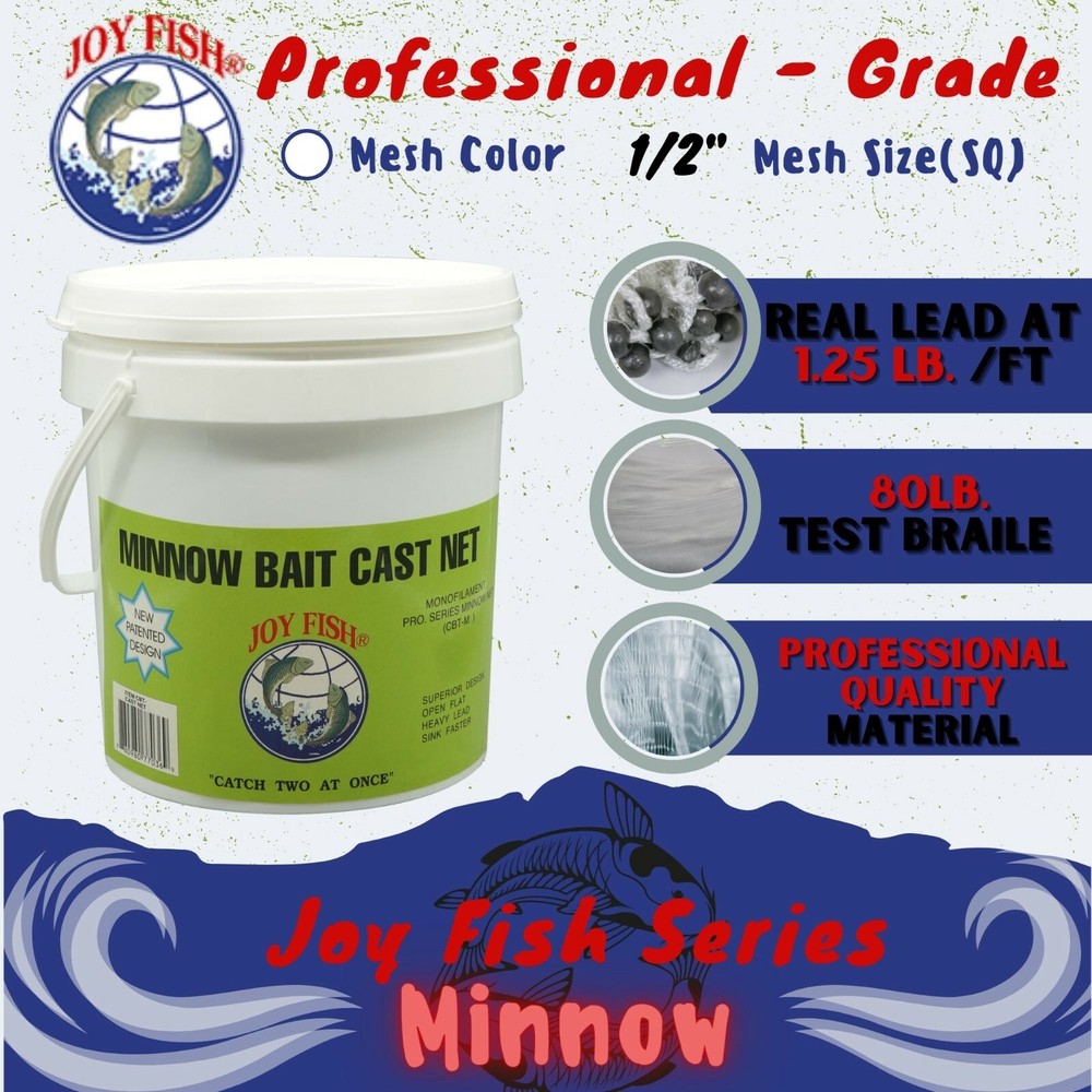 Joy Fish Minnow Cast Nets: (1/4" Sq. Mesh)