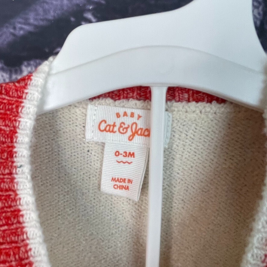 Cat & Jack 0-3 Month Knit Reindeer Cream Red Pants Set