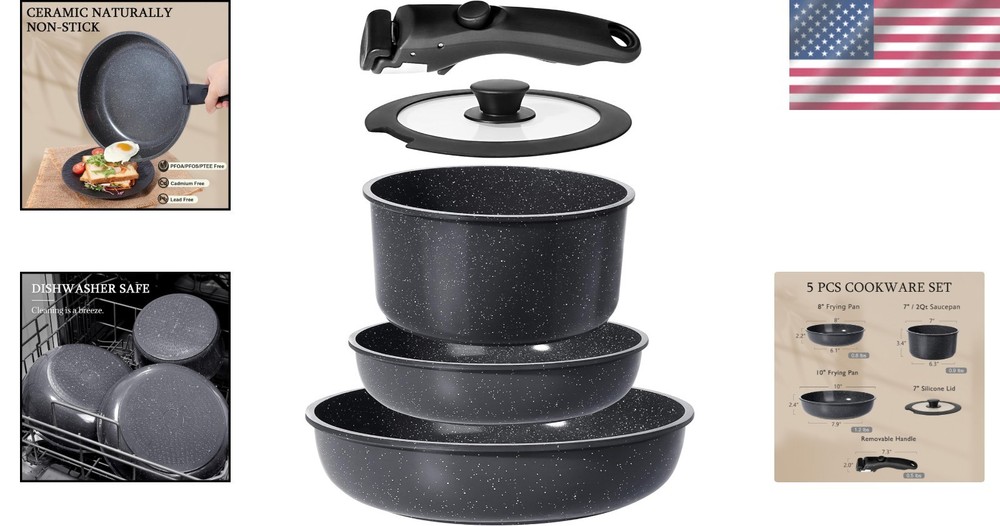 Space-Saving 5-Piece Induction Cookware Set - Non Toxic & Dishwasher Safe