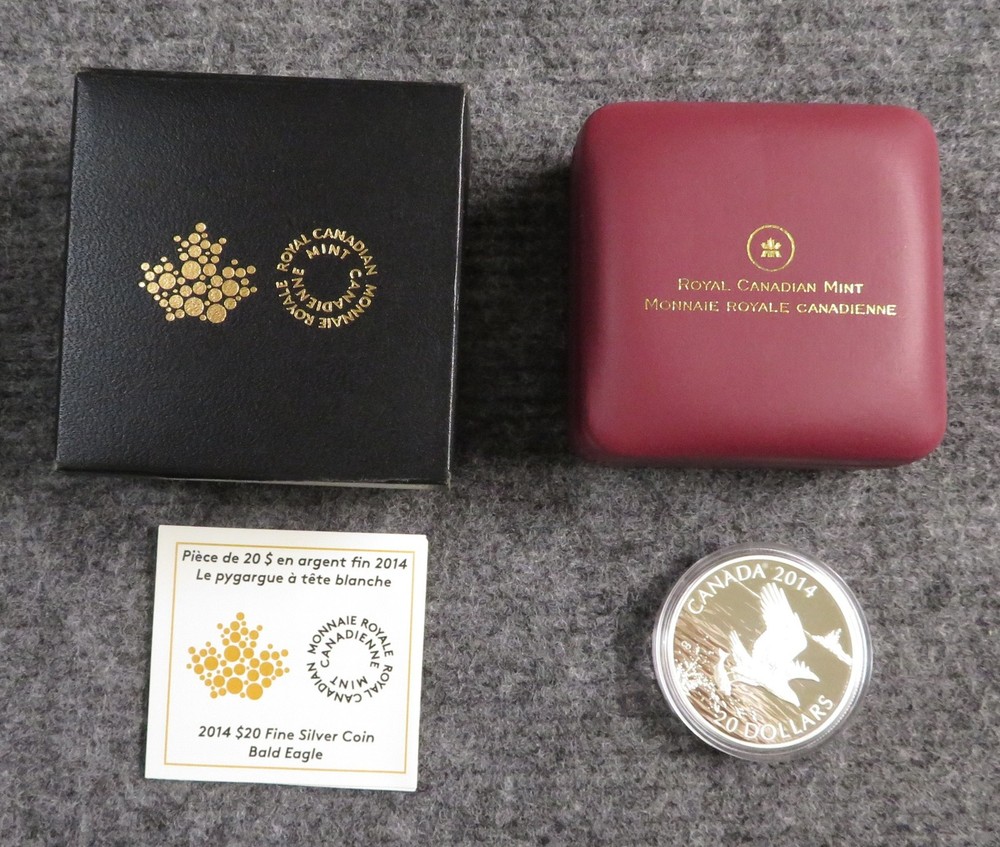 2014 Canada $20 Silver Proof Coin - Bald Eagle Catching Fish