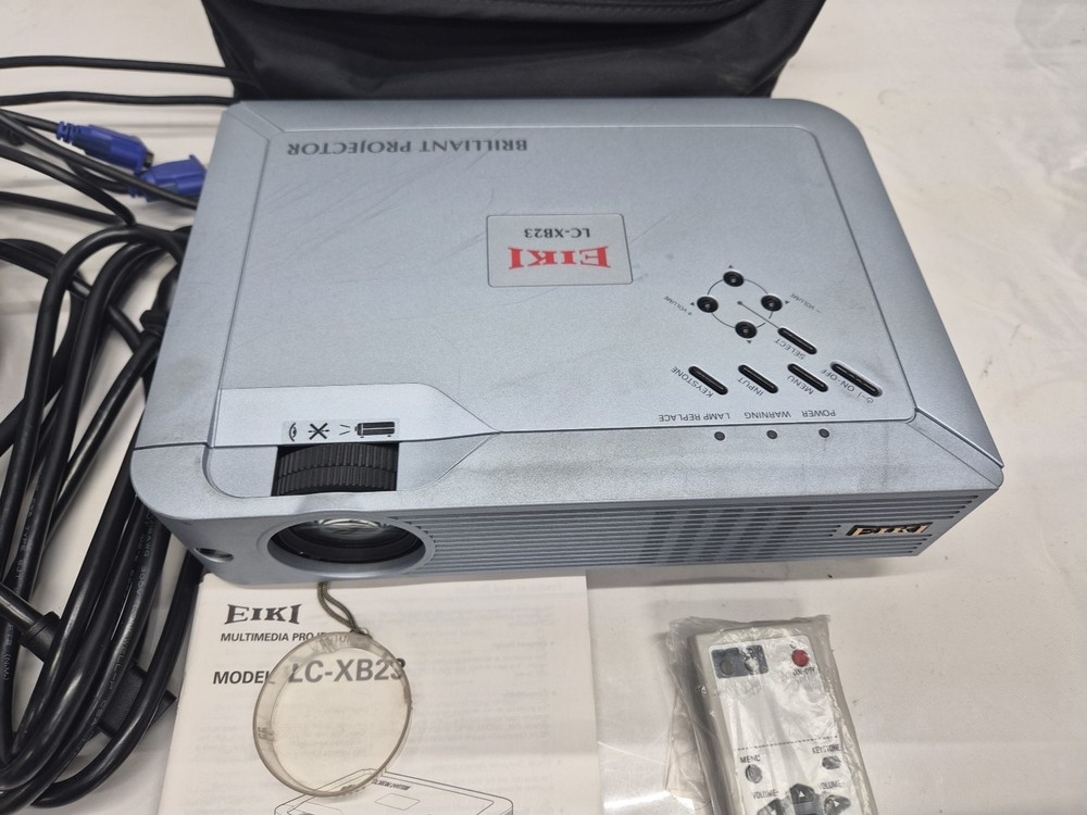 EIKI LC-XB23 LCD Projector W/ Case &Cords Tested Works. Has Remote (Not Working)