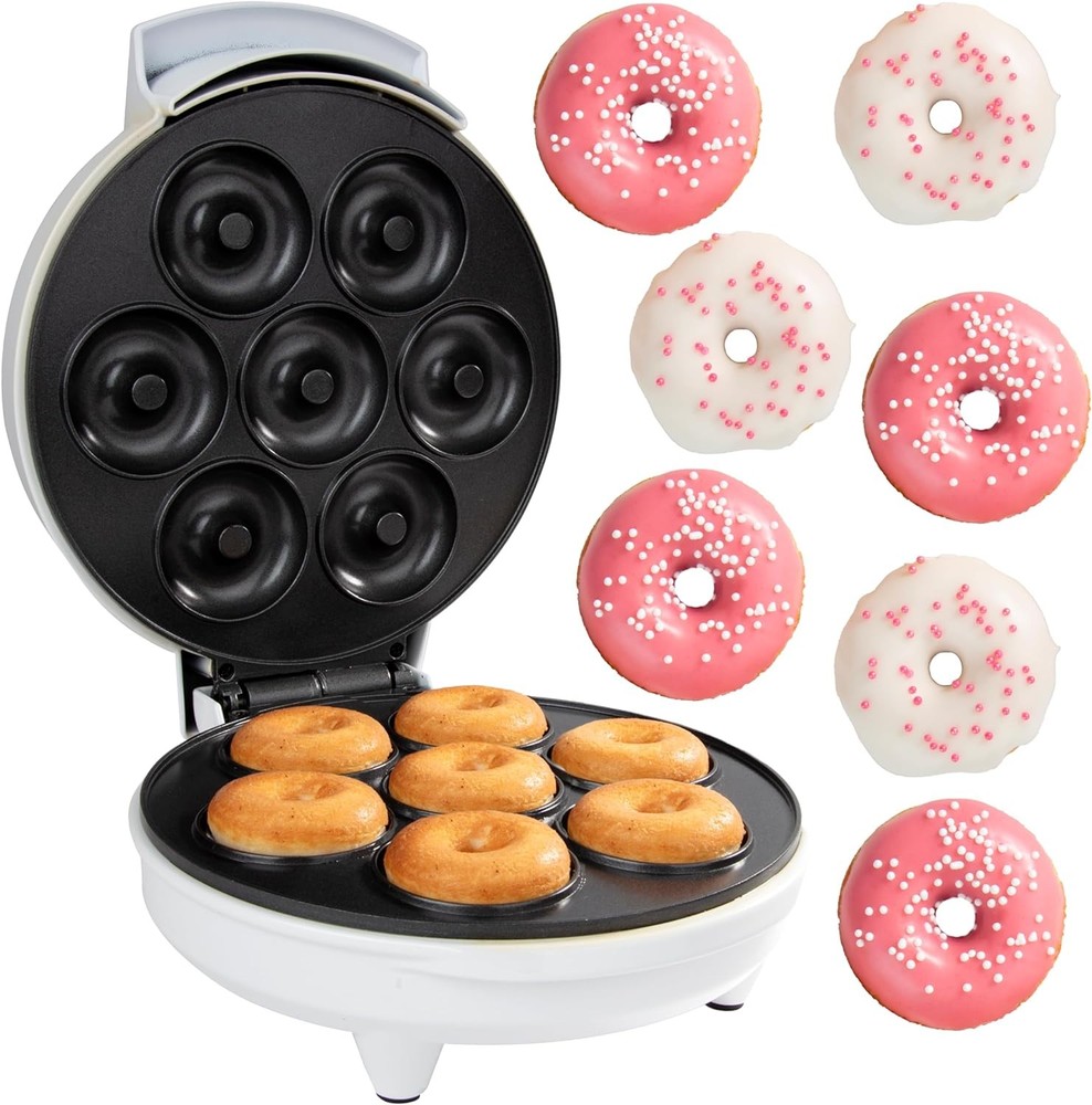Mini Donut Maker Electric NonStick Surface Makes 7 Small Doughnuts Decorate