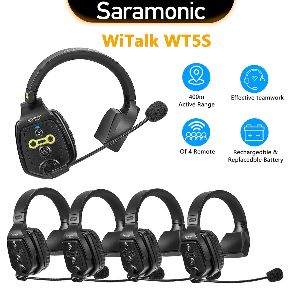 Saramonic WiTalk WT5S Full-Duplex 400m Wireless Intercom Headset System 5-Person